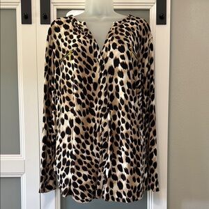 INC International Concepts Leopard Print Long Sleeve Relaxed Blouse